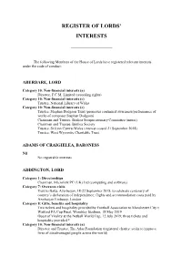 Register of Lords' Interests