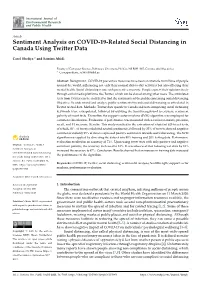 Sentiment Analysis on COVID-19-Related Social Distancing in Canada Using Twitter Data
