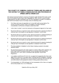 Eden Speed Limits Order 2021