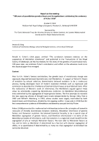 100 Years of Quantitative Genetics Theory and Its Applications: Celebrating the Centenary of Fisher 1918”