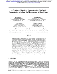 A Predictive Modelling Framework for COVID-19 Transmission to Inform the Management of Mass Events