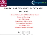 MOLECULAR DYNAMICS in CATALYTIC SYSTEMS