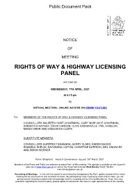 (Public Pack)Agenda Document for Rights of Way & Highway