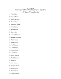 CN Experts Summary of Relevant Qualifications and Experience CN Expert Witness Profiles 1