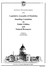 Legislative Assembly of Manitoba Standing Committee on Public Utilities and Natural Resources