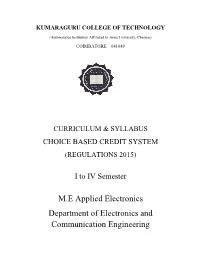 M.E Applied Electronics Department of Electronics and Communication Engineering Department of Electronics and Communication Engineering