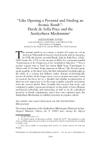 Derek De Solla Price and the Antikythera Mechanism1