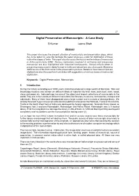 Digital Preservation of Manuscripts : a Case Study