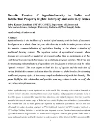 Genetic Erosion of Agrobiodiversity in India and Intellectual Property Rights: Interplay and Some Key Issues