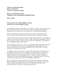 Testimony of David Martosko Director of Research Center for Consumer Freedom