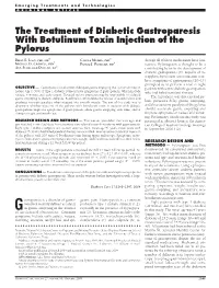 The Treatment of Diabetic Gastroparesis with Botulinum Toxin Injection of the Pylorus