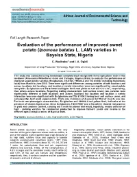 Evaluation of the Performance of Improved Sweet Potato (Ipomoea Batatas L