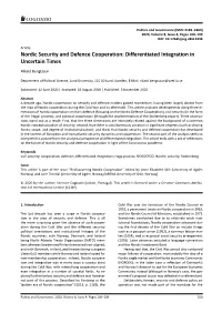 Nordic Security and Defence Cooperation: Differentiated Integration in Uncertain Times