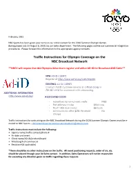 Traffic Instructions for Olympic Coverage on the NBC Broadcast Network