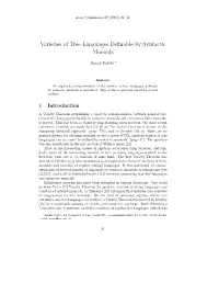 Varieties of Tree Languages Definable by Syntactic Monoids