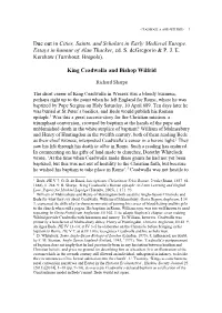 Due out in Cities, Saints, and Scholars in Early Medieval Europe. Essays in Honour of Alan Thacker, Ed