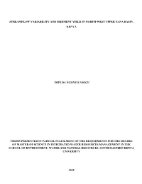 Streamflow Variability and Sediment Yield in North-West Upper Tana Basin, Kenya