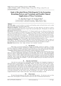 Study of Brachial Plexus with Regards to Its Formation, Branching Pattern and Variations and Possible Clinical Implications of Those Variations