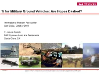 Ti for Military Ground Vehicles: Are Hopes Dashed?