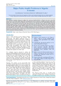 Major Public Health Problems in Nigeria: a Review Faisal Muhammad1, Jamil Hassan Abdulkareem2, ABM Alauddin Chowdhury3