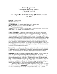 Possible Course on 'Comparative Political Economy of Developed Societies'