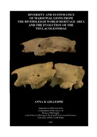 Diversity and Systematics of Marsupial Lions from the Riversleigh World Heritage Area and the Evolution of the Thylacoleonidae
