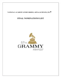 Final Nomination List : 57Th Grammy Awards