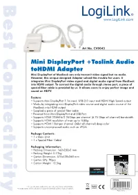 Mini Displayport +Toslink Audio Tohdmi Adapter