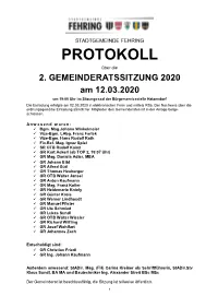 Protokoll 2. Gemeinderatssitzung 2020