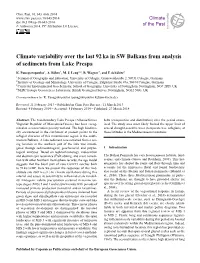 Climate Variability Over the Last 92 Ka in SW Balkans from Analysis of Sediments from Lake Prespa