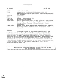 Adaptation of Psychological Assessment Tools for Administration by Blind and Visually Impaired Psychologists and Trainees