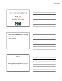 Advanced Entomology Training Introductions & Purpose of Training