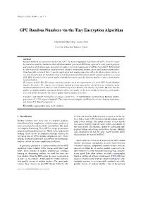 GPU Random Numbers Via the Tiny Encryption Algorithm