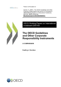 The OECD Guidelines and Other Corporate Responsibility Instruments: a Comparison”, OECD Working Papers on International Investment, 2001/05, OECD Publishing