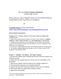 A.P. U.S. History Summer Assignment Lithonia High School Either Pick Up