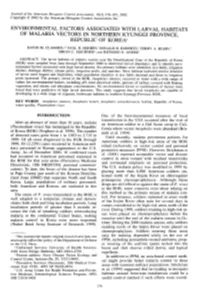 Environmental Factors Associated with Larval Habitats of Malaria Vectors in Northern Kyunggi Province