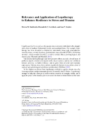 Relevance and Application of Logotherapy to Enhance Resilience to Stress and Trauma