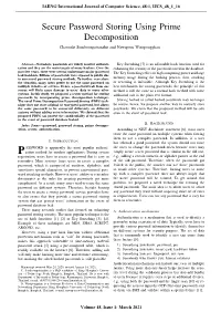 Secure Password Storing Using Prime Decomposition Chaovalit Somboonpattanakit and Nawaporn Wisitpongphan