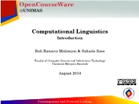 Computational Linguistics Introduction