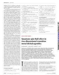 Quantum Spin Hall Effect in Two-Dimensional Transition Metal Dichalcogenides Xiaofeng Qian Et Al