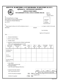 Vidyasagar University Application Form for Admission to M.A