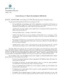 Genesis Energy, L.P. Reports Second Quarter 2020 Results