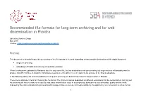 Recommended File Formats for Long-Term Archiving and for Web Dissemination in Phaidra