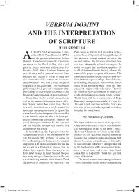 Verbum Domini and the Interpretation of Scripture