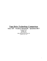 Tape Drive Technology Comparison Sony AIT · Exabyte Mammoth · Quantum DLT by Roger Pozak Boulder, CO (303) 786-7970 Roger Pozak@Mail.Sel.Sony.Com Updated April 1999