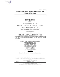 Legislative Branch Appropriations for Fiscal Year 2001