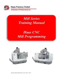 Mill Series Training Manual Haas CNC Mill Programming