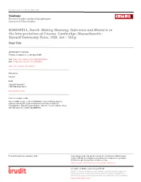 BORDWELL, David. Making Meaning: Inference and Rhetoric in the Interpretation of Cinema