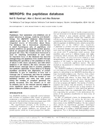 MEROPS: the Peptidase Database Neil D