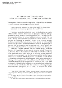 Pythagorean Communities: from Individuals to a Collective Portrait 311